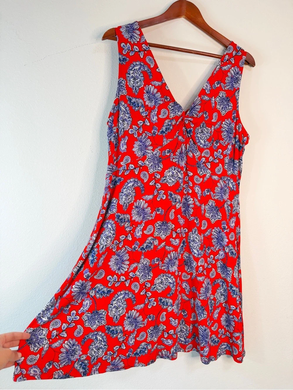 Harper 241 Red Boho Blue Paisley‎ Floral Mini Dress Womens XL Summer Fairy Chic